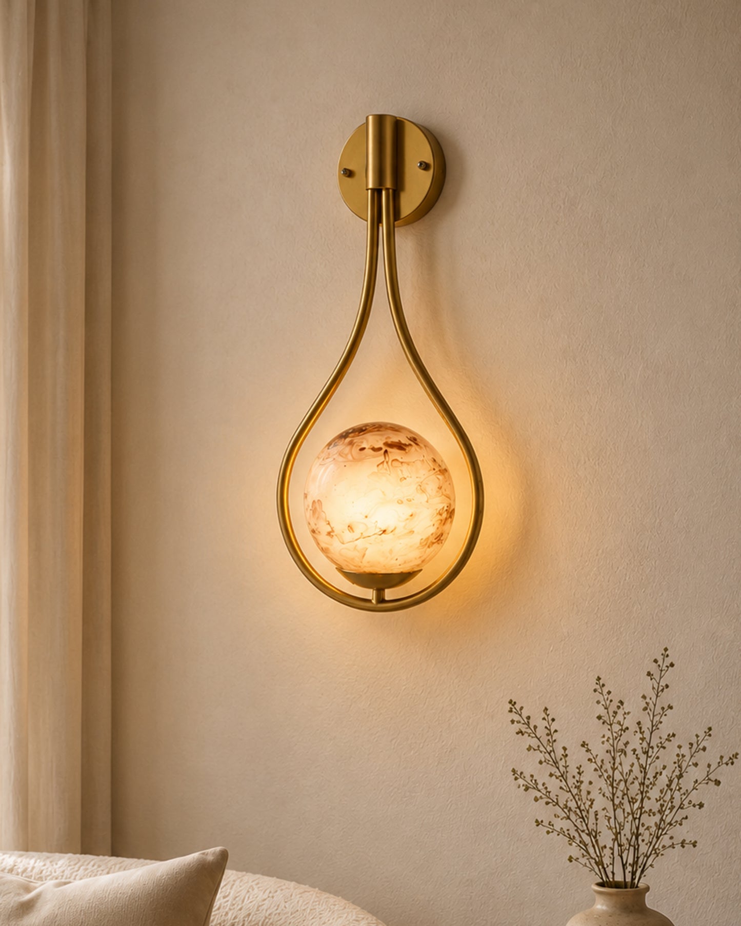 Mid Century Modern Golden Light Wall lamp , Planet Series Frosted Glass Globe Lampshade Light Indoor Hanging Light Fixture, Wall Drop