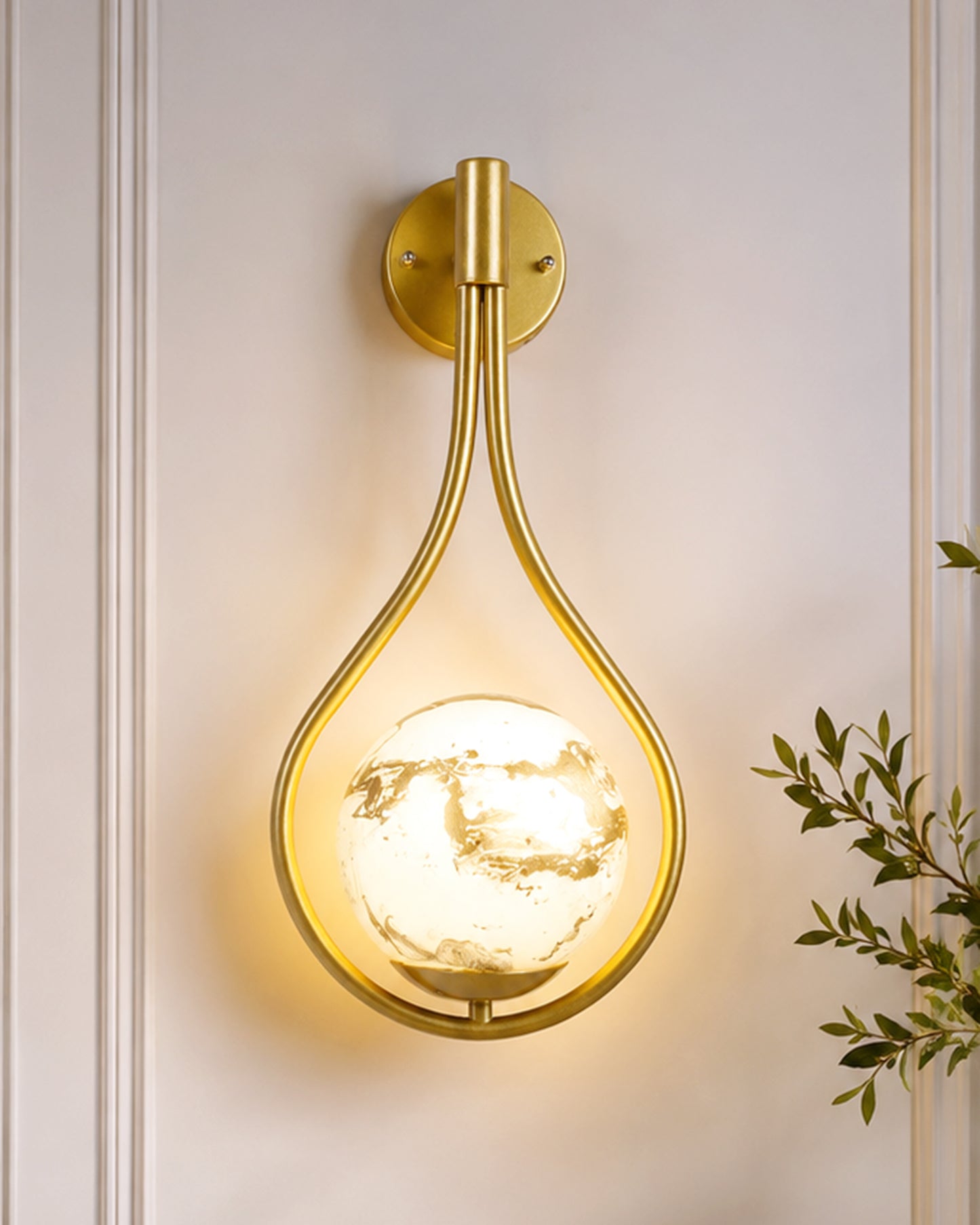 Mid Century Modern Golden Light Wall lamp , Planet Series Frosted Glass Globe Lampshade Light Indoor Hanging Light Fixture, Wall Drop