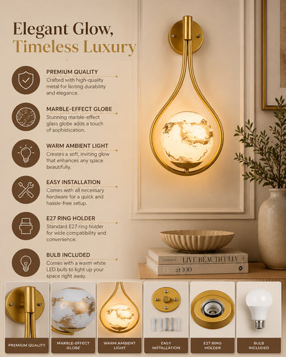 Mid Century Modern Golden Light Wall lamp , Planet Series Frosted Glass Globe Lampshade Light Indoor Hanging Light Fixture, Wall Drop