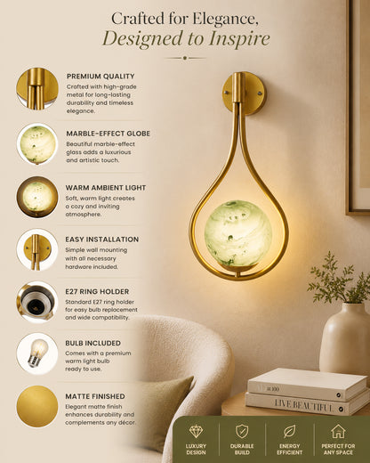 Mid Century Modern Golden Light Wall lamp , Planet Series Frosted Glass Globe Lampshade Light Indoor Hanging Light Fixture, Wall Drop