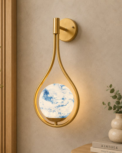 Mid Century Modern Golden Light Wall lamp , Planet Series Frosted Glass Globe Lampshade Light Indoor Hanging Light Fixture, Wall Drop