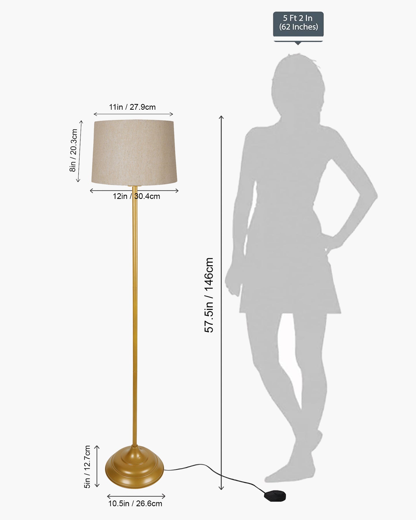 Contemporary Metal Floor Lamp,Contemporary Minimalist Standing Floor Light with Iron Legs, E27 Lamp Base, Modern Design Standing Light for Living Room,Bedroom,Antique Gold