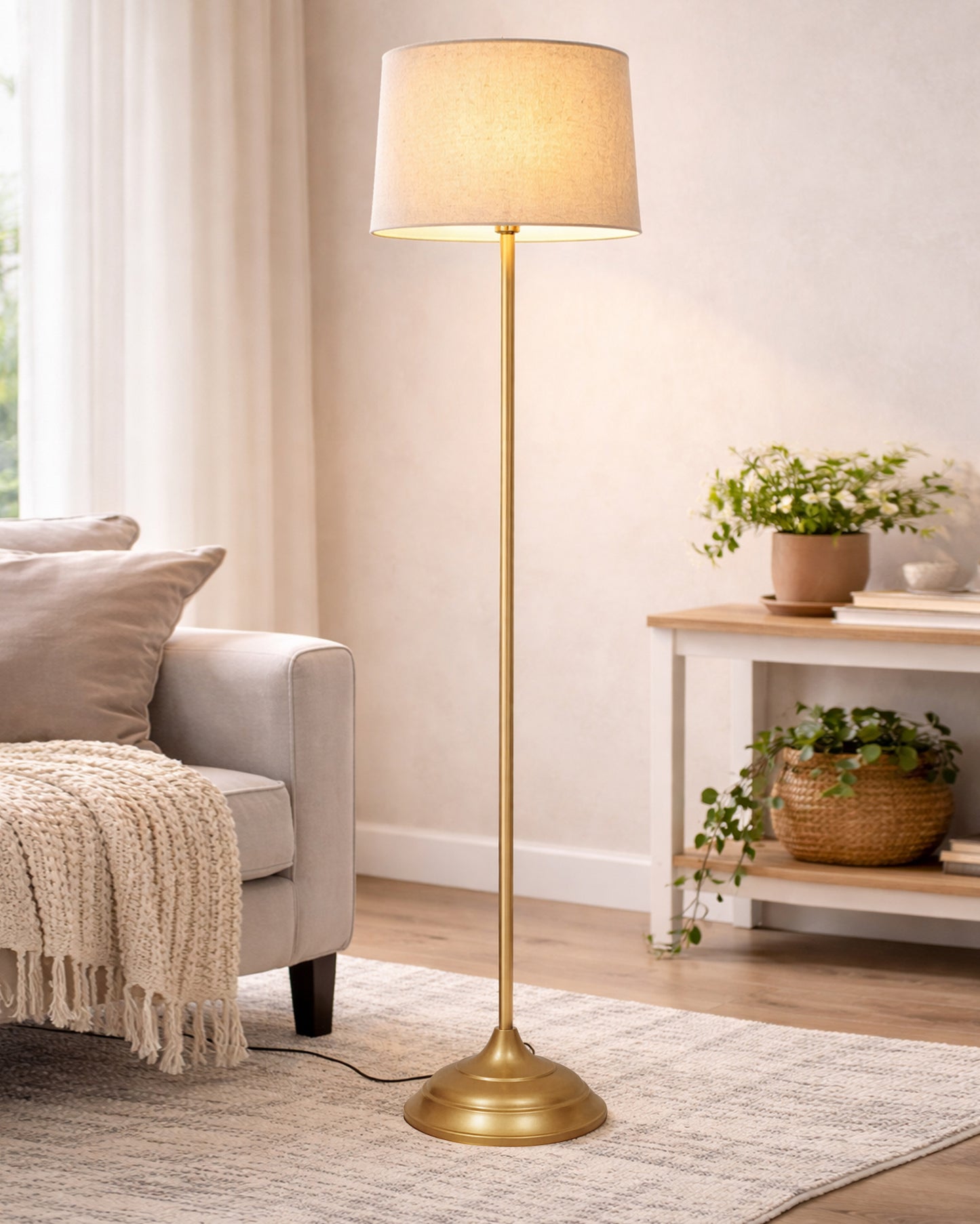 Contemporary Metal Floor Lamp,Contemporary Minimalist Standing Floor Light with Iron Legs, E27 Lamp Base, Modern Design Standing Light for Living Room,Bedroom,Antique Gold