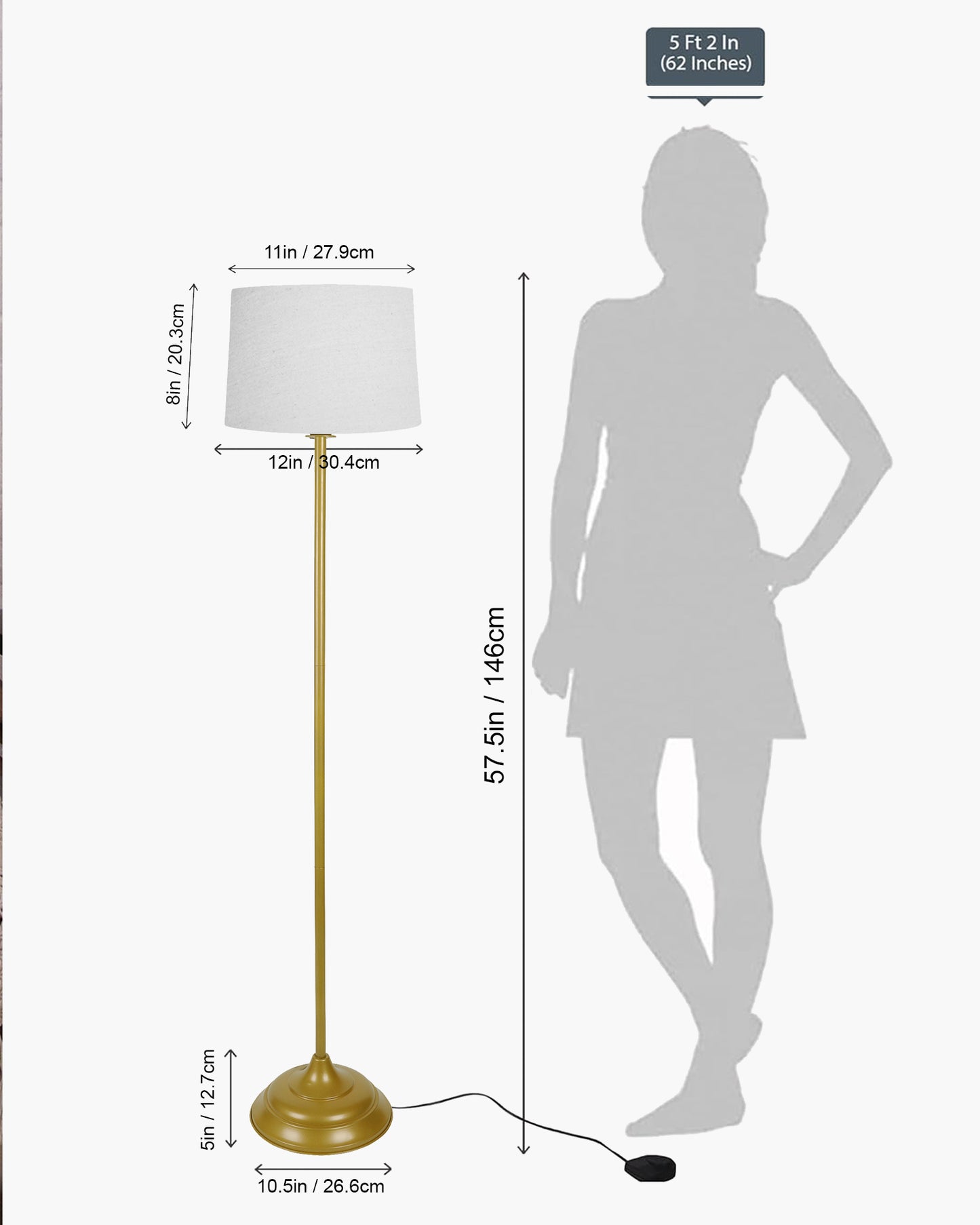 Contemporary Metal Floor Lamp,Contemporary Minimalist Standing Floor Light with Iron Legs, E27 Lamp Base, Modern Design Standing Light for Living Room,Bedroom,Antique Gold