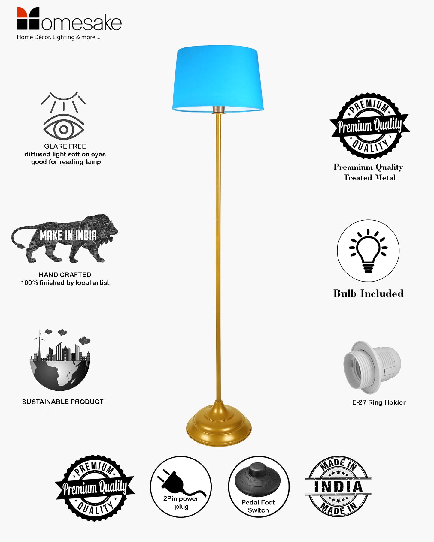 Contemporary Metal Floor Lamp,Contemporary Minimalist Standing Floor Light with Iron Legs, E27 Lamp Base, Modern Design Standing Light for Living Room,Bedroom,Antique Gold