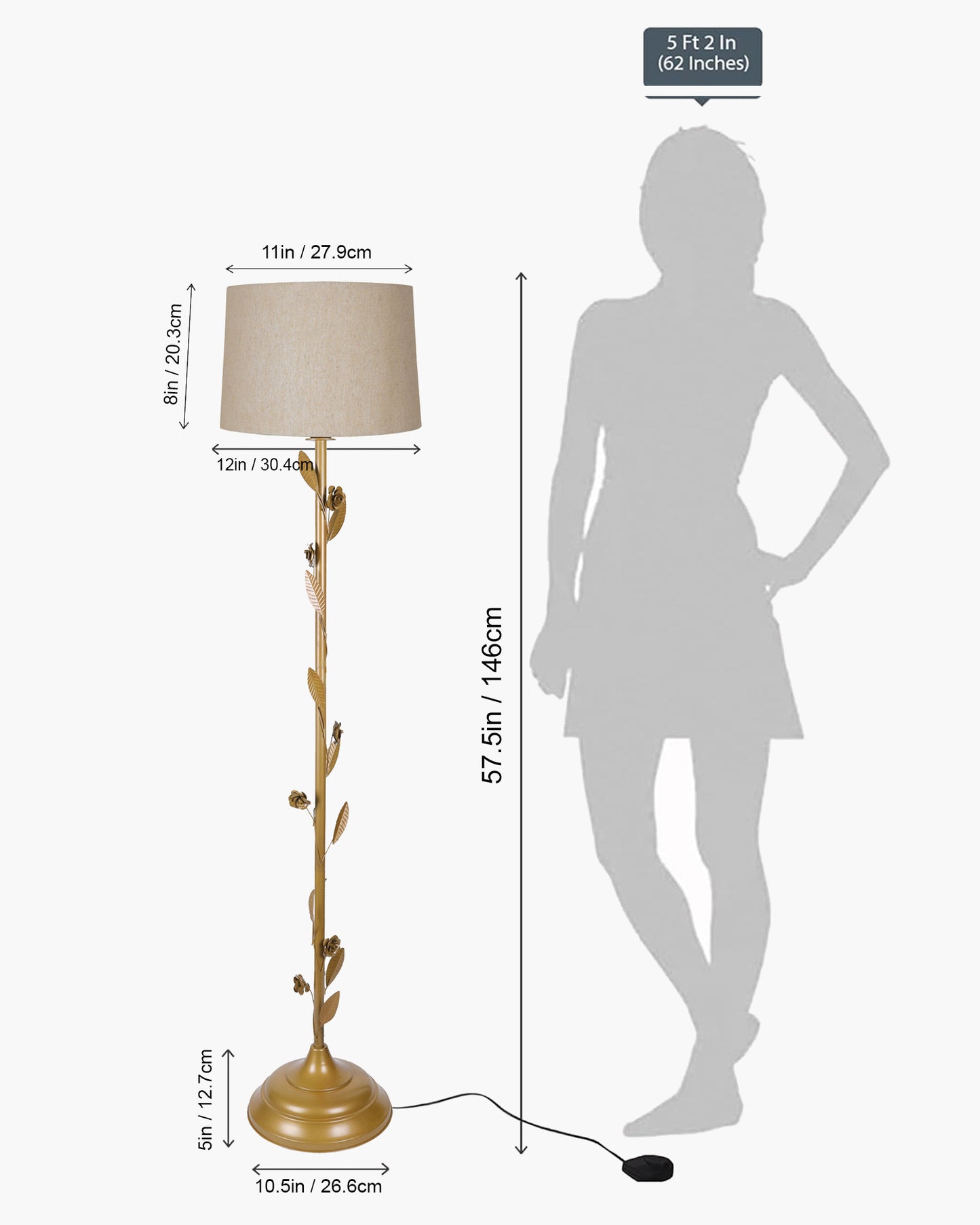 Contemporary Metal Floor Lamp,Contemporary Minimalist Standing Floor Light with Iron Legs, E27 Lamp Base, Modern Design Standing Light for Living Room,Bedroom,Antique Gold