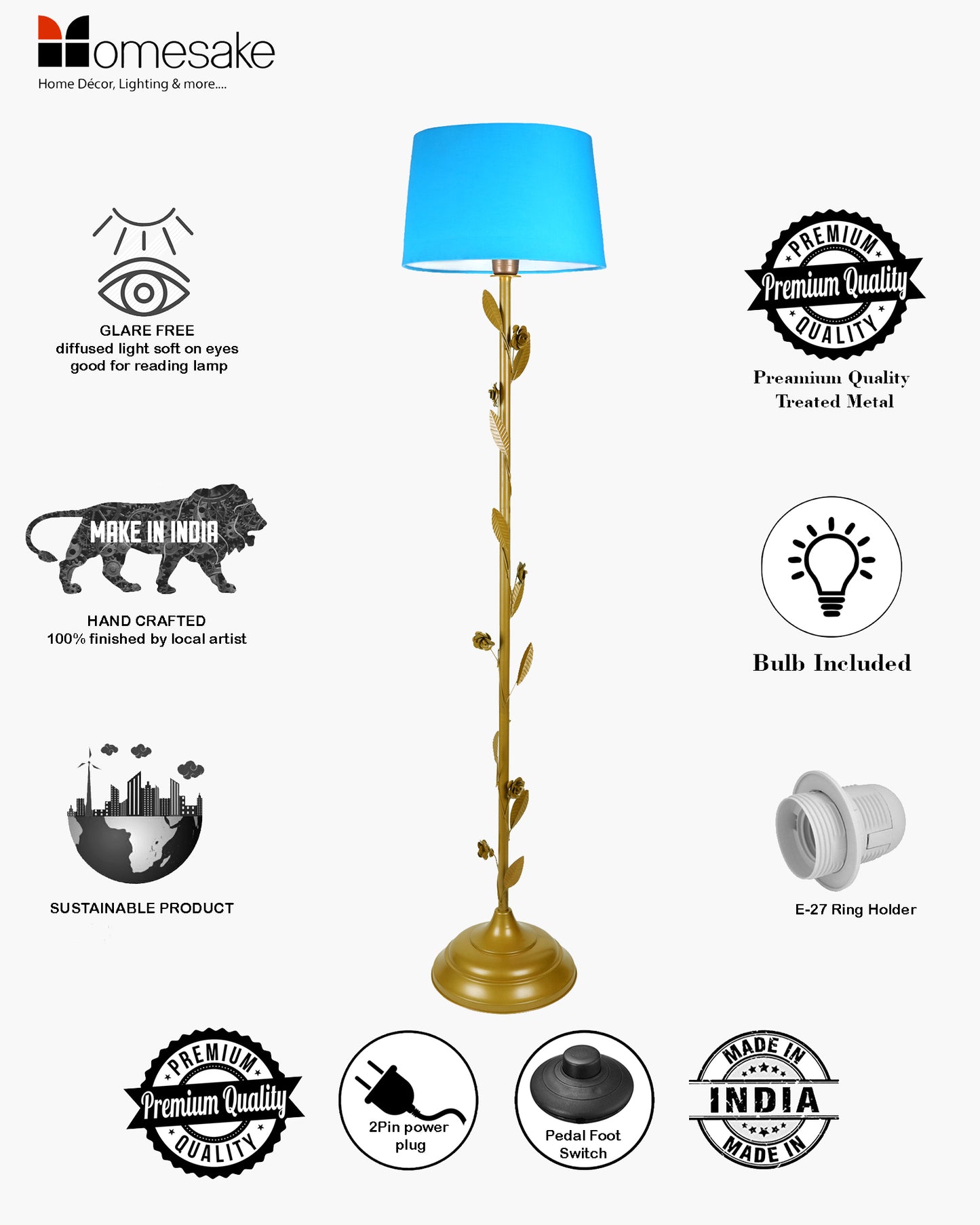 Contemporary Metal Floor Lamp,Contemporary Minimalist Standing Floor Light with Iron Legs, E27 Lamp Base, Modern Design Standing Light for Living Room,Bedroom,Antique Gold