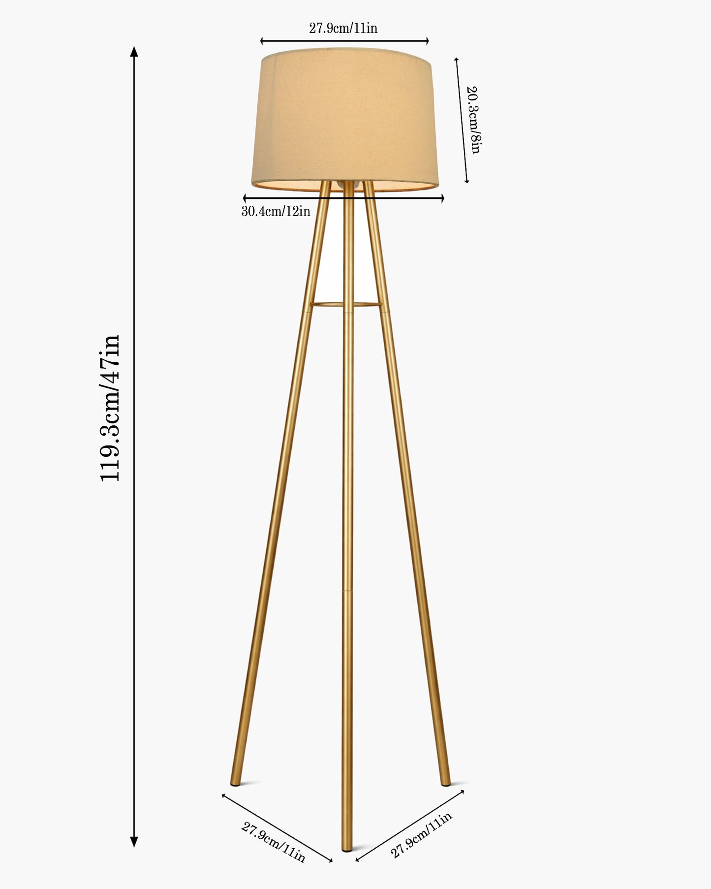 Mid Century Metal Tripod Floor Lamp,Contemporary Minimalist Standing Floor Light with Iron Legs,E27 Lamp Base,Modern Design Standing Light for Living Room,Study Room Antique Gold, Tripod