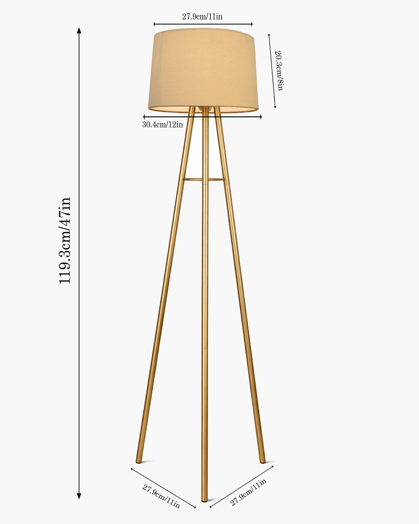 Mid Century Metal Tripod Floor Lamp,Contemporary Minimalist Standing Floor Light with Iron Legs,E27 Lamp Base,Modern Design Standing Light for Living Room,Study Room Antique Gold, Tripod