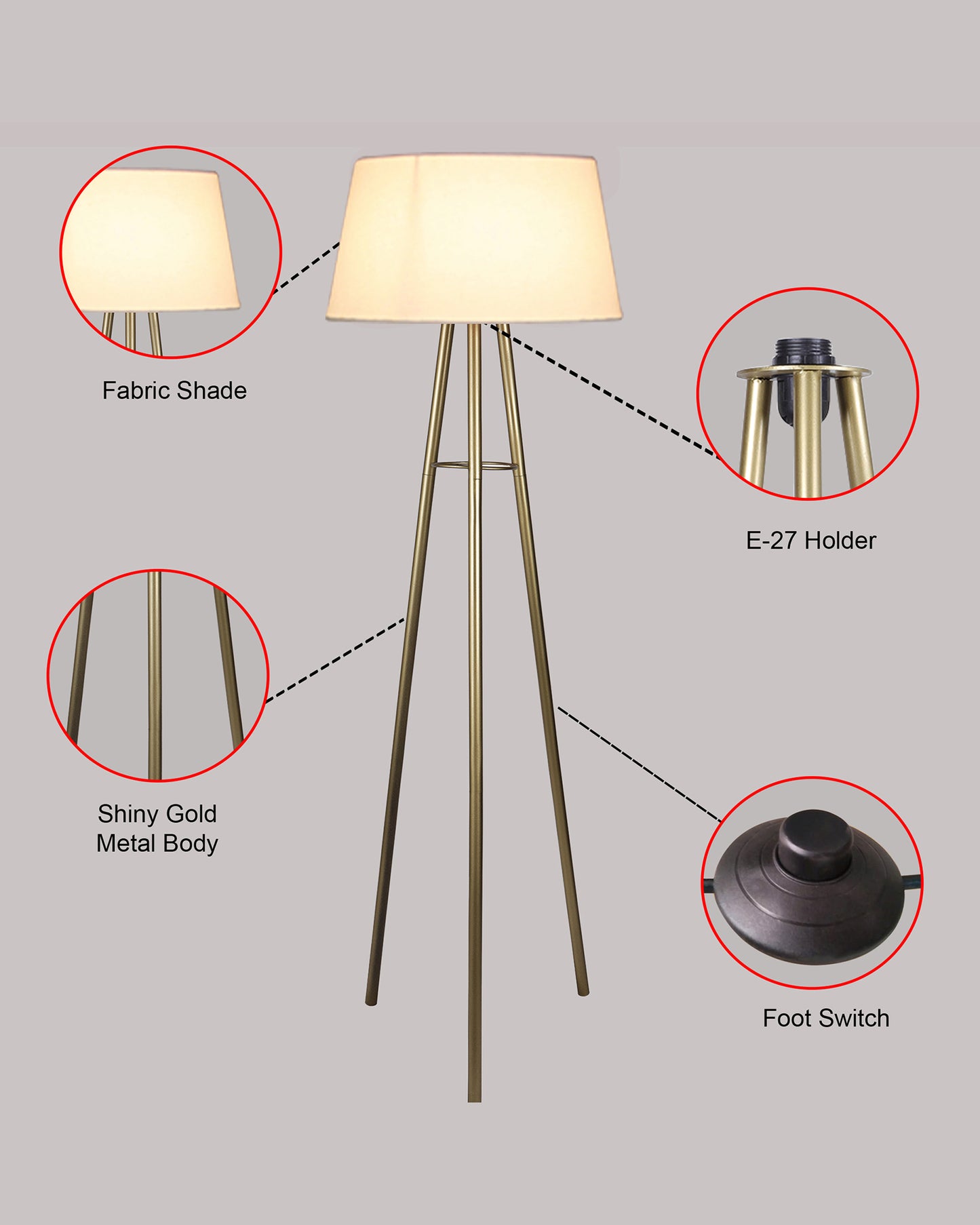 Mid Century Metal Tripod Floor Lamp,Contemporary Minimalist Standing Floor Light with Iron Legs,E27 Lamp Base,Modern Design Standing Light for Living Room,Study Room Antique Gold, Tripod