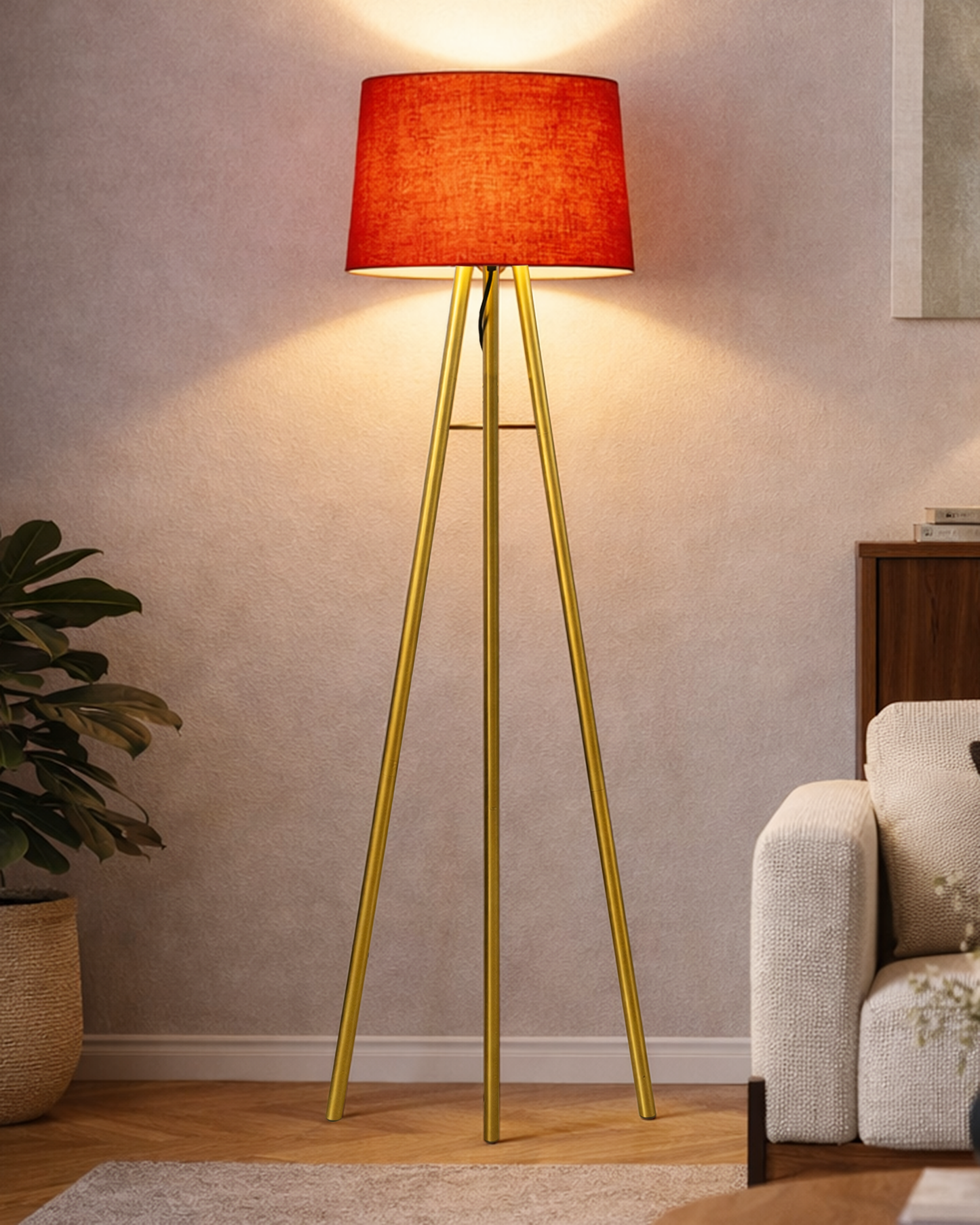 Mid Century Metal Tripod Floor Lamp,Contemporary Minimalist Standing Floor Light with Iron Legs,E27 Lamp Base,Modern Design Standing Light for Living Room,Study Room Antique Gold, Tripod