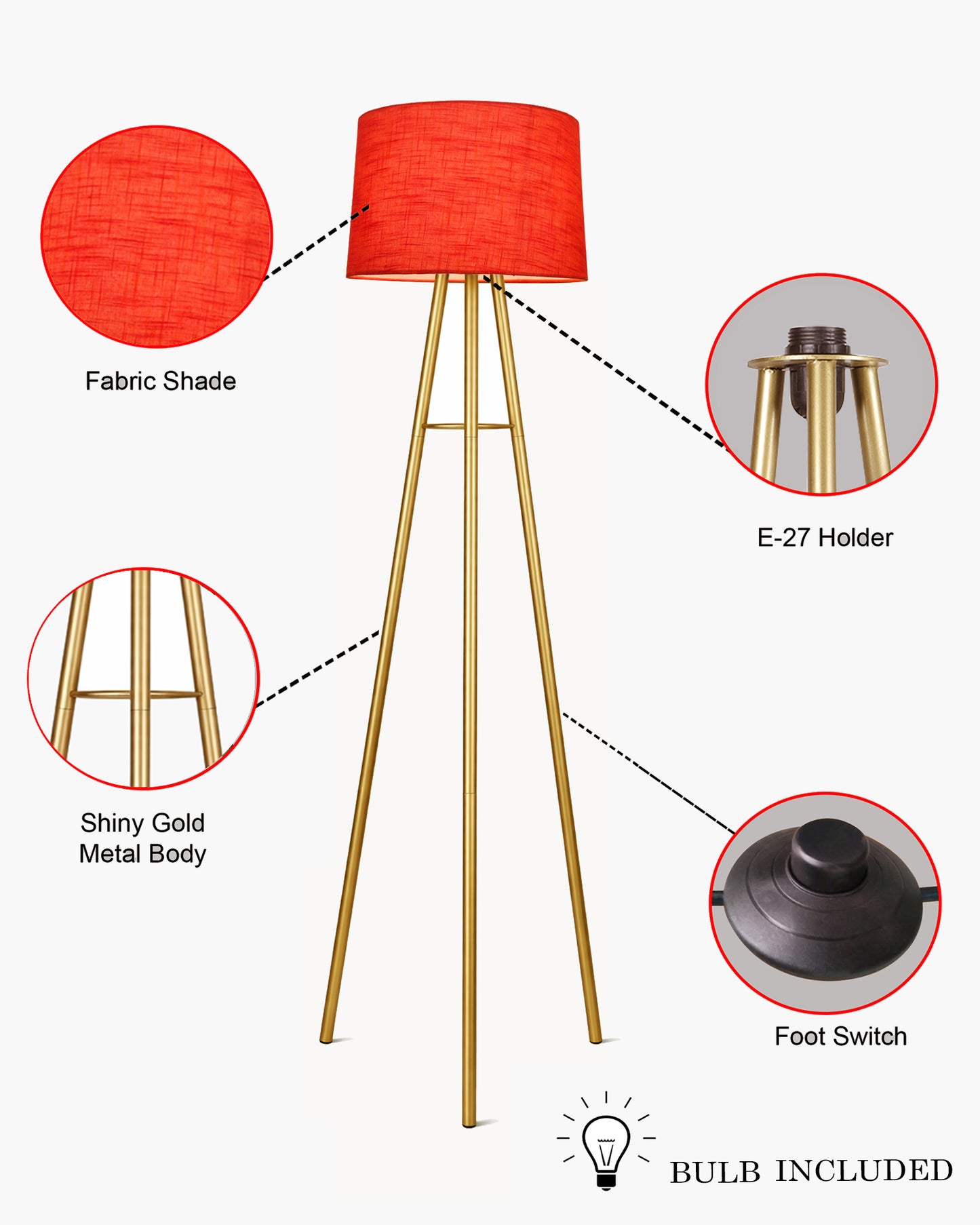 Mid Century Metal Tripod Floor Lamp,Contemporary Minimalist Standing Floor Light with Iron Legs,E27 Lamp Base,Modern Design Standing Light for Living Room,Study Room Antique Gold, Tripod