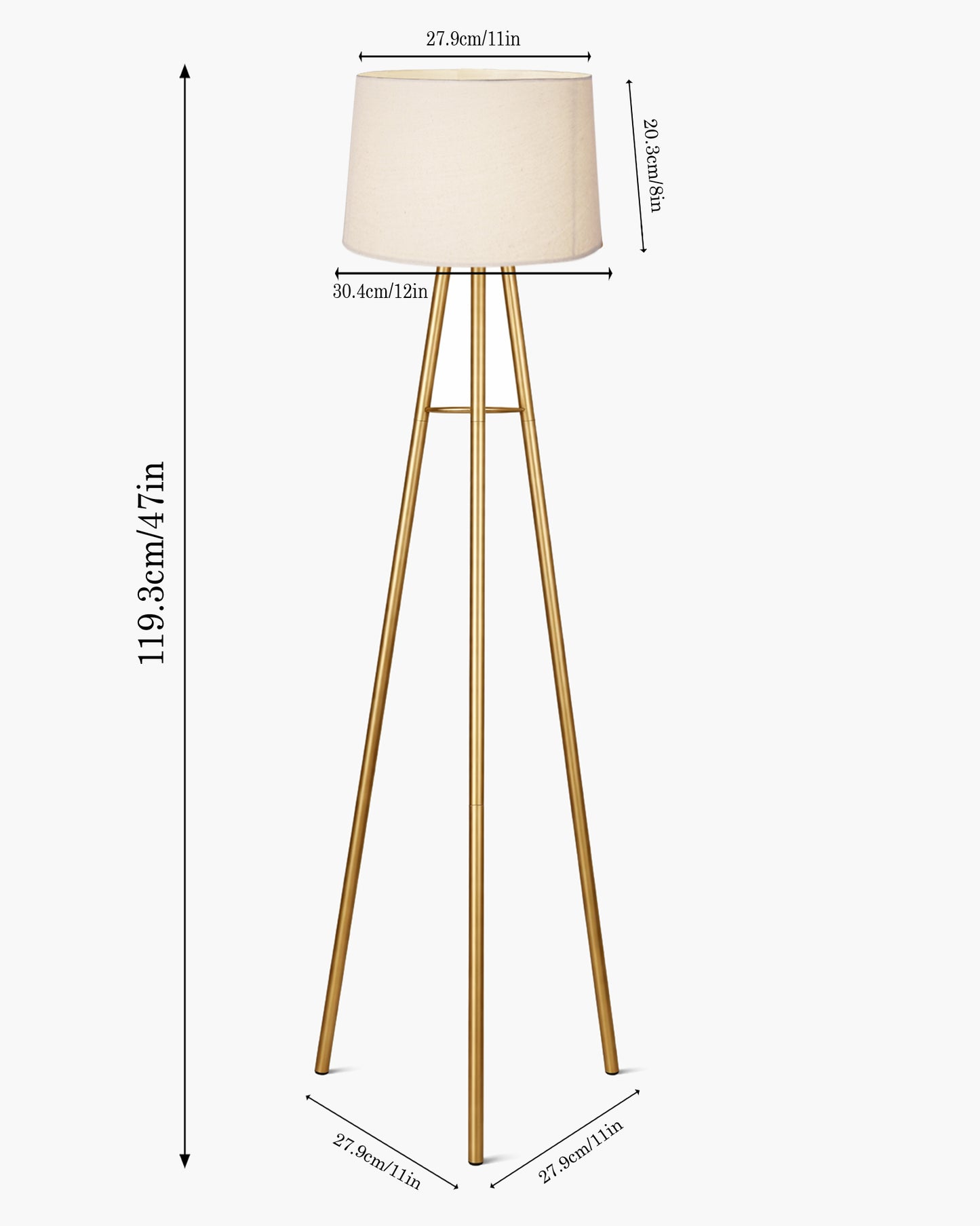 Mid Century Metal Tripod Floor Lamp,Contemporary Minimalist Standing Floor Light with Iron Legs,E27 Lamp Base,Modern Design Standing Light for Living Room,Study Room Antique Gold, Tripod