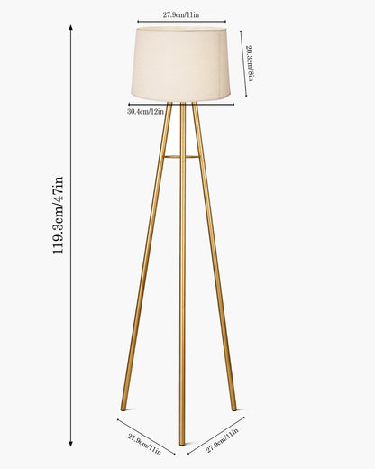 Mid Century Metal Tripod Floor Lamp,Contemporary Minimalist Standing Floor Light with Iron Legs,E27 Lamp Base,Modern Design Standing Light for Living Room,Study Room Antique Gold, Tripod