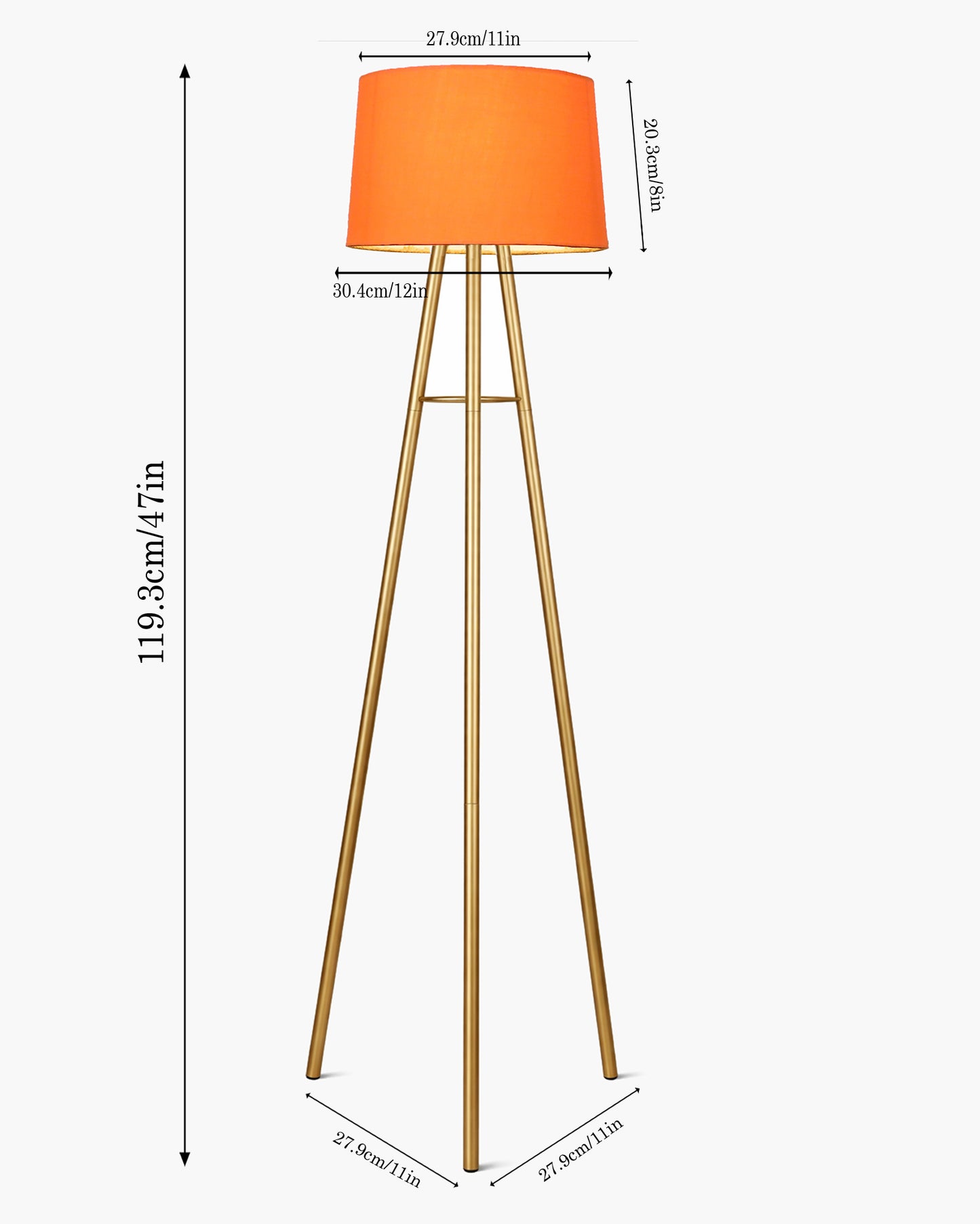 Mid Century Metal Tripod Floor Lamp,Contemporary Minimalist Standing Floor Light with Iron Legs,E27 Lamp Base,Modern Design Standing Light for Living Room,Study Room Antique Gold, Tripod