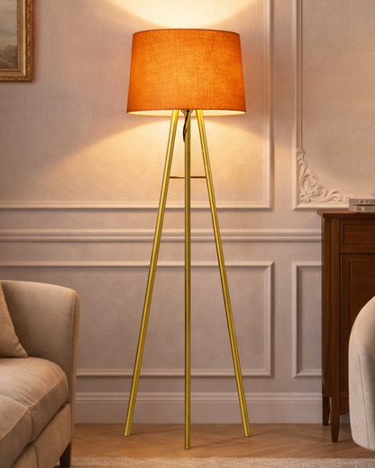Mid Century Metal Tripod Floor Lamp,Contemporary Minimalist Standing Floor Light with Iron Legs,E27 Lamp Base,Modern Design Standing Light for Living Room,Study Room Antique Gold, Tripod