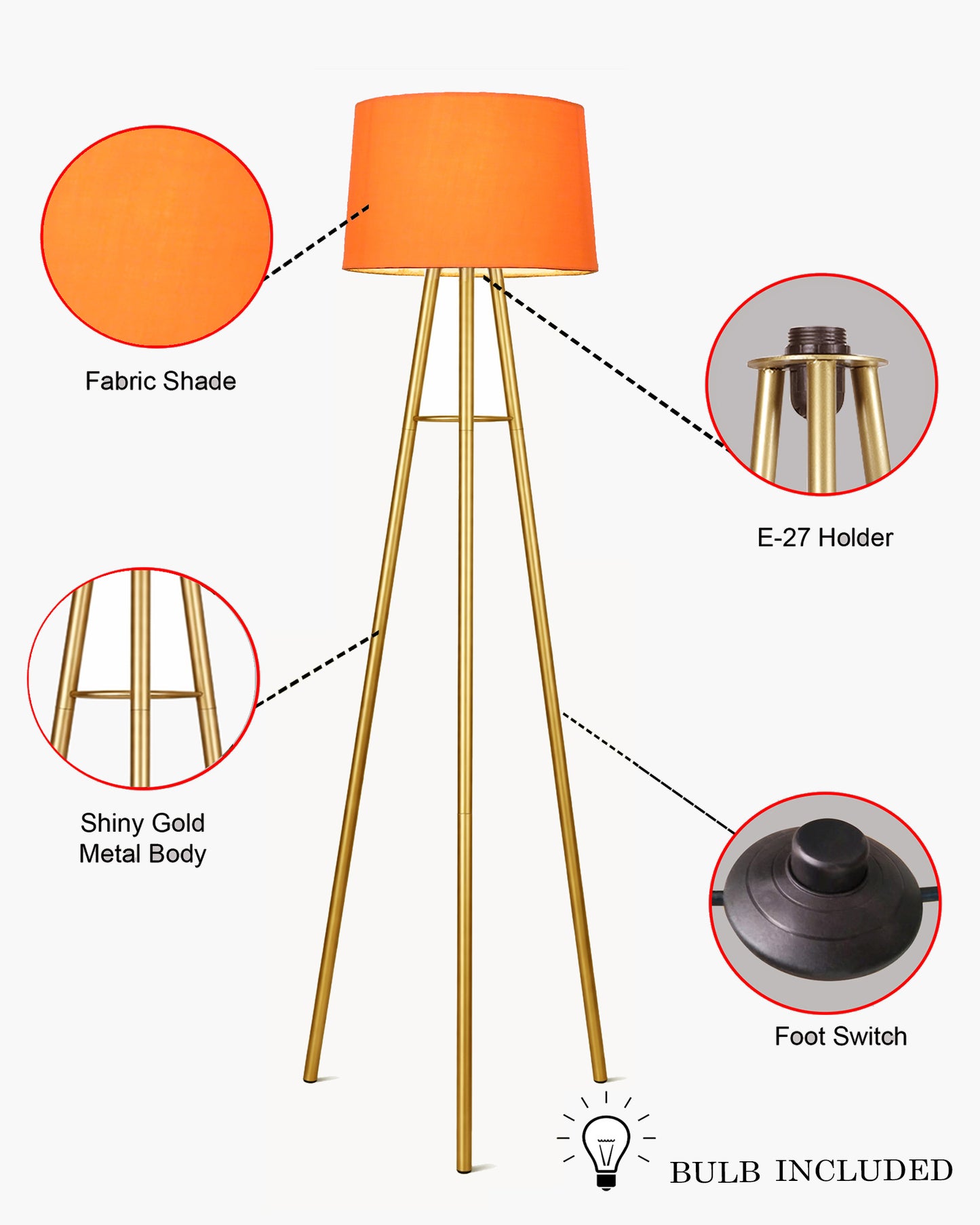 Mid Century Metal Tripod Floor Lamp,Contemporary Minimalist Standing Floor Light with Iron Legs,E27 Lamp Base,Modern Design Standing Light for Living Room,Study Room Antique Gold, Tripod