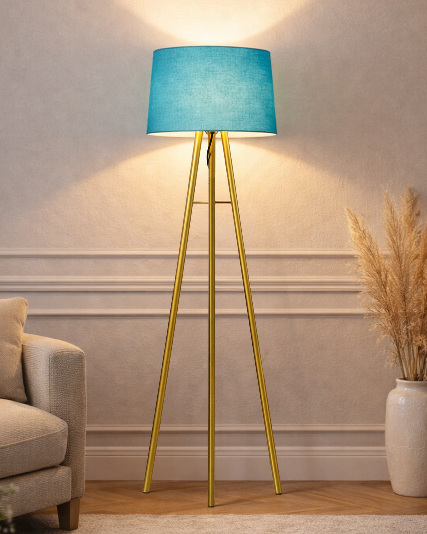 Mid Century Metal Tripod Floor Lamp,Contemporary Minimalist Standing Floor Light with Iron Legs,E27 Lamp Base,Modern Design Standing Light for Living Room,Study Room Antique Gold, Tripod