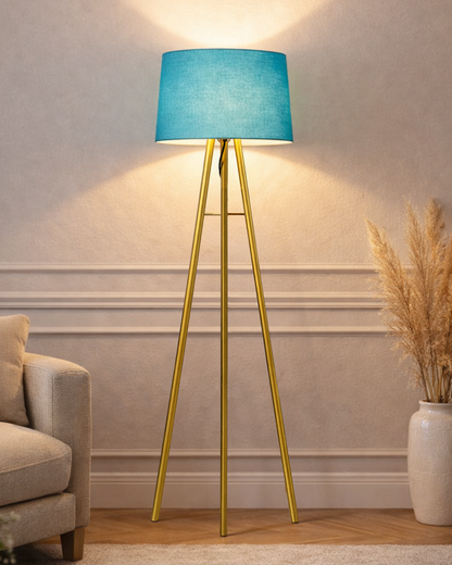 Mid Century Metal Tripod Floor Lamp,Contemporary Minimalist Standing Floor Light with Iron Legs,E27 Lamp Base,Modern Design Standing Light for Living Room,Study Room Antique Gold, Tripod