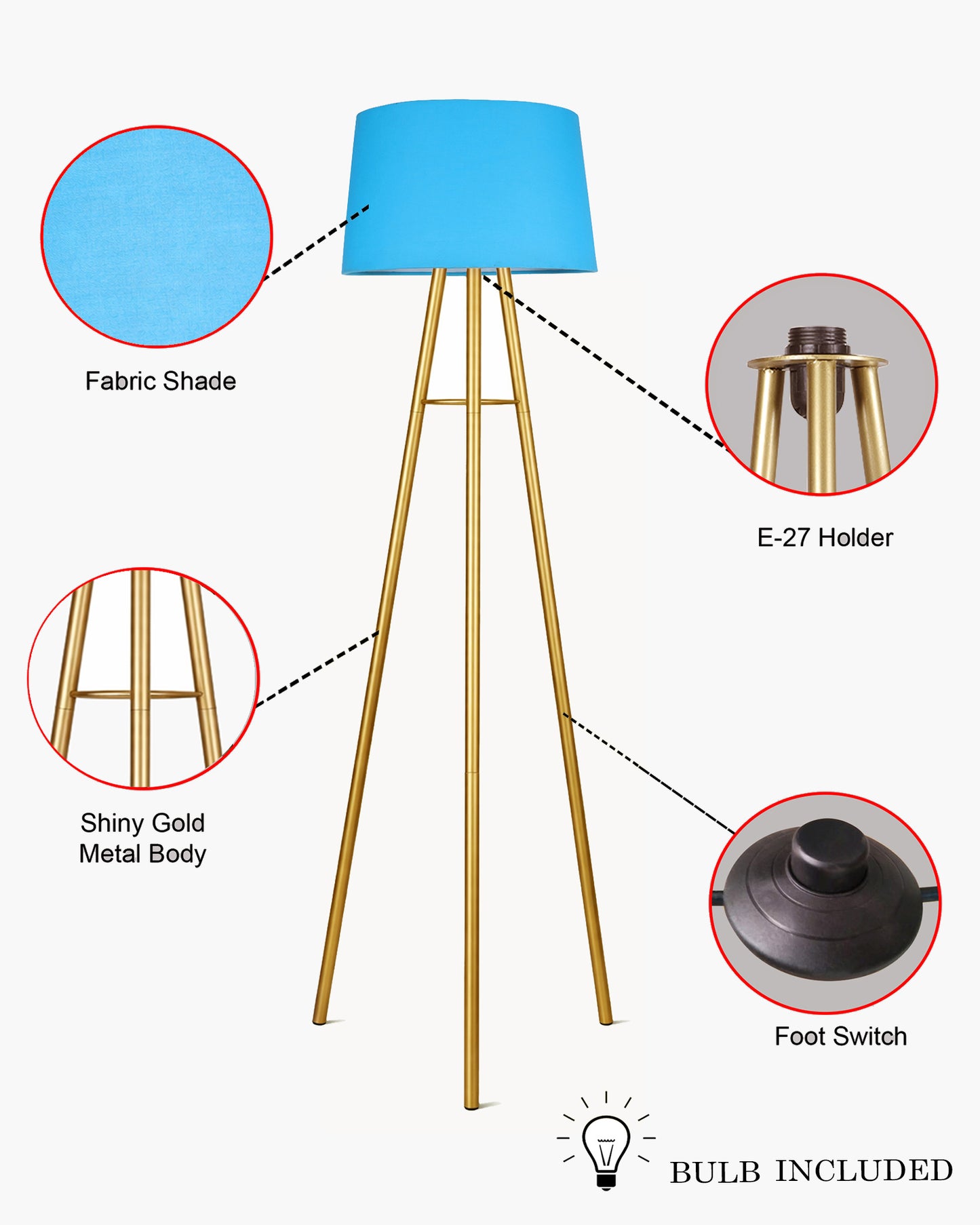 Mid Century Metal Tripod Floor Lamp,Contemporary Minimalist Standing Floor Light with Iron Legs,E27 Lamp Base,Modern Design Standing Light for Living Room,Study Room Antique Gold, Tripod