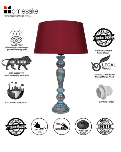 Eureka Polka Wood Table Lamp Bedside Distressed Living Room Light
