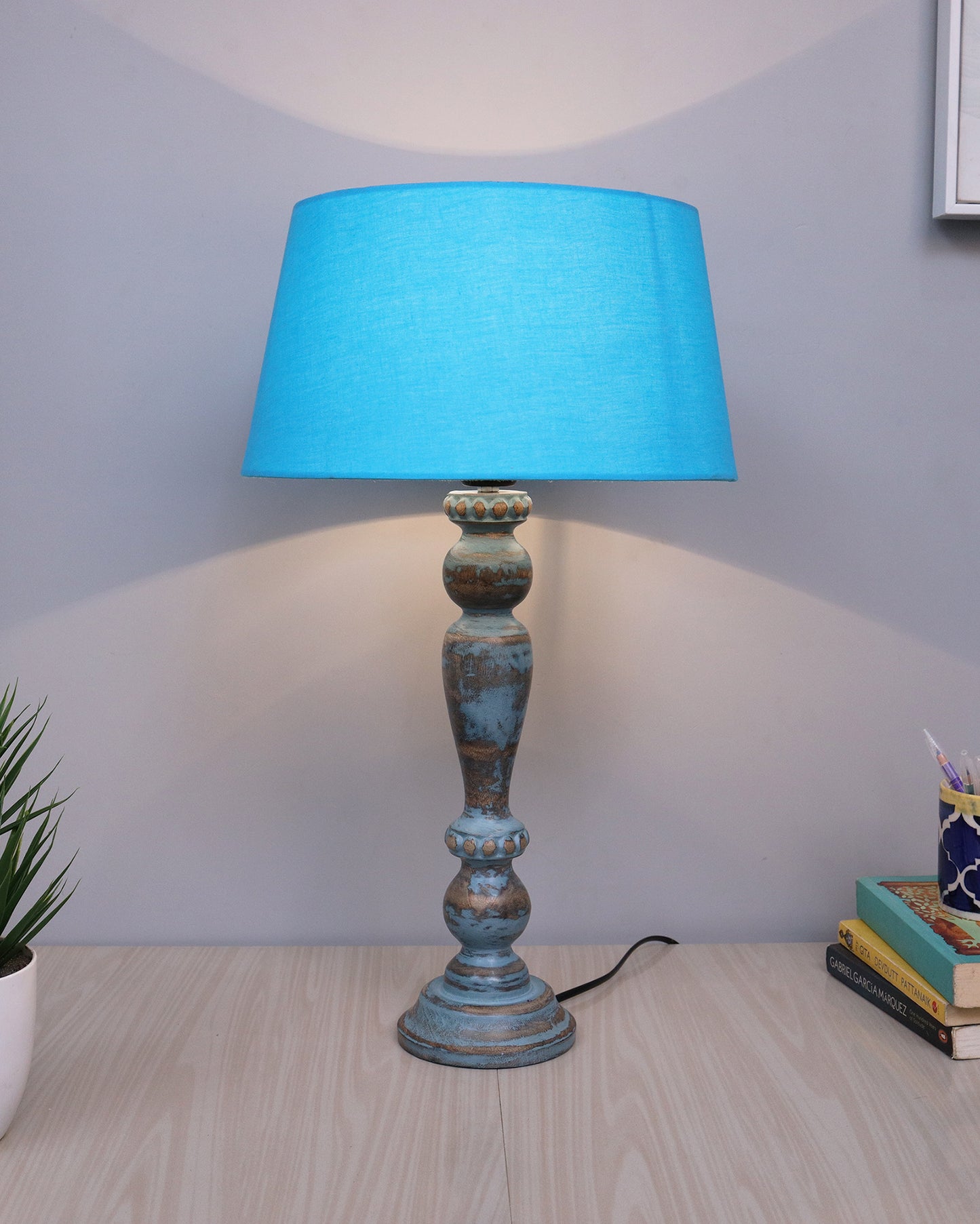 Eureka Polka Wood Table Lamp Bedside Distressed Living Room Light