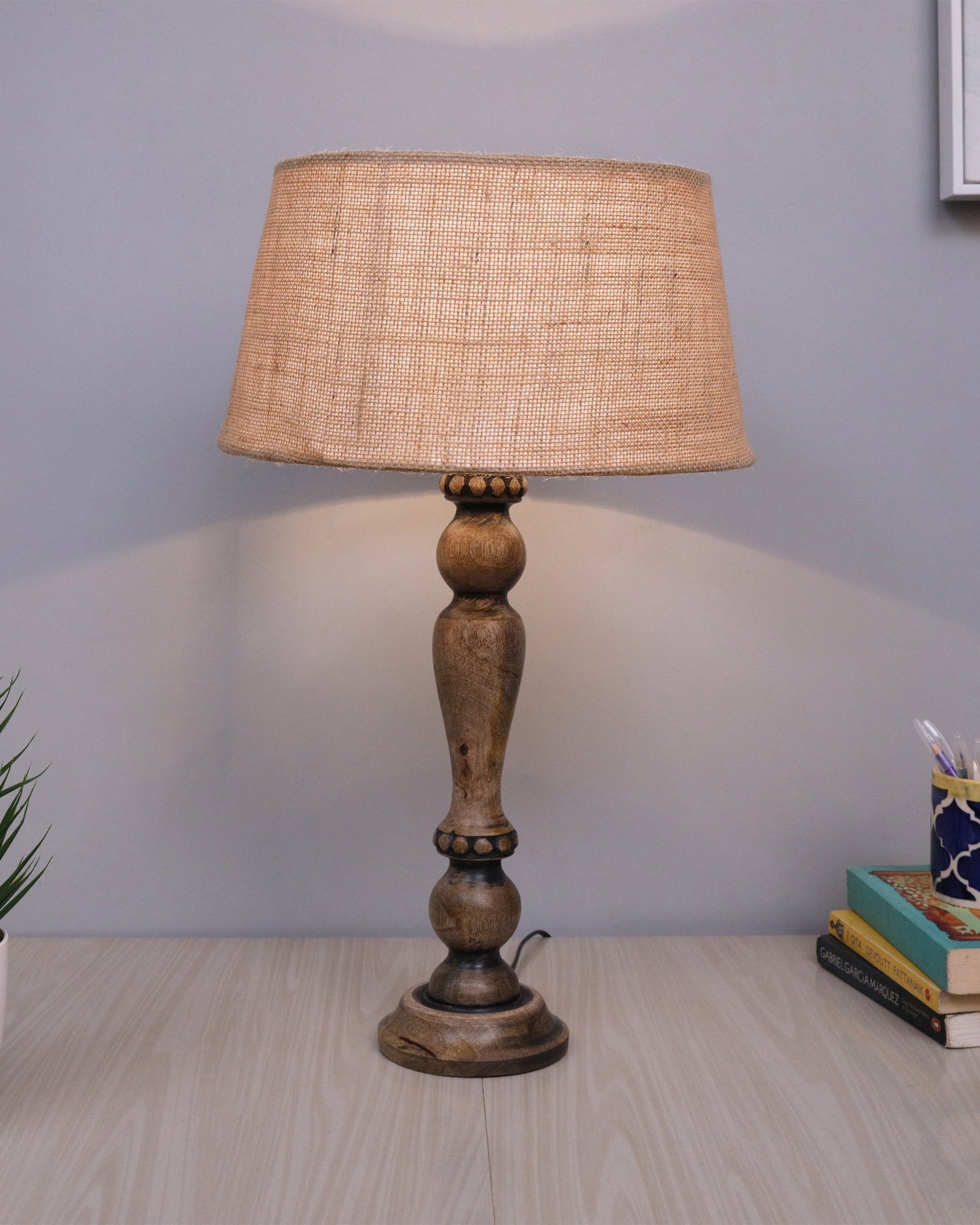Eureka Polka Wood Table Lamp Bedside Distressed Living Room Light