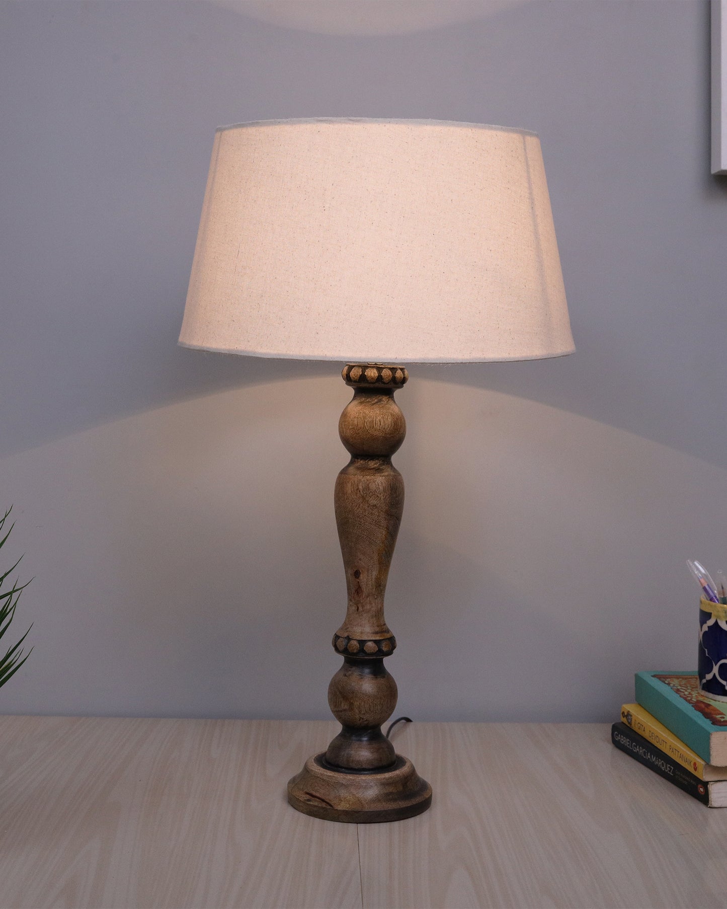 Eureka Polka Wood Table Lamp Bedside Distressed Living Room Light