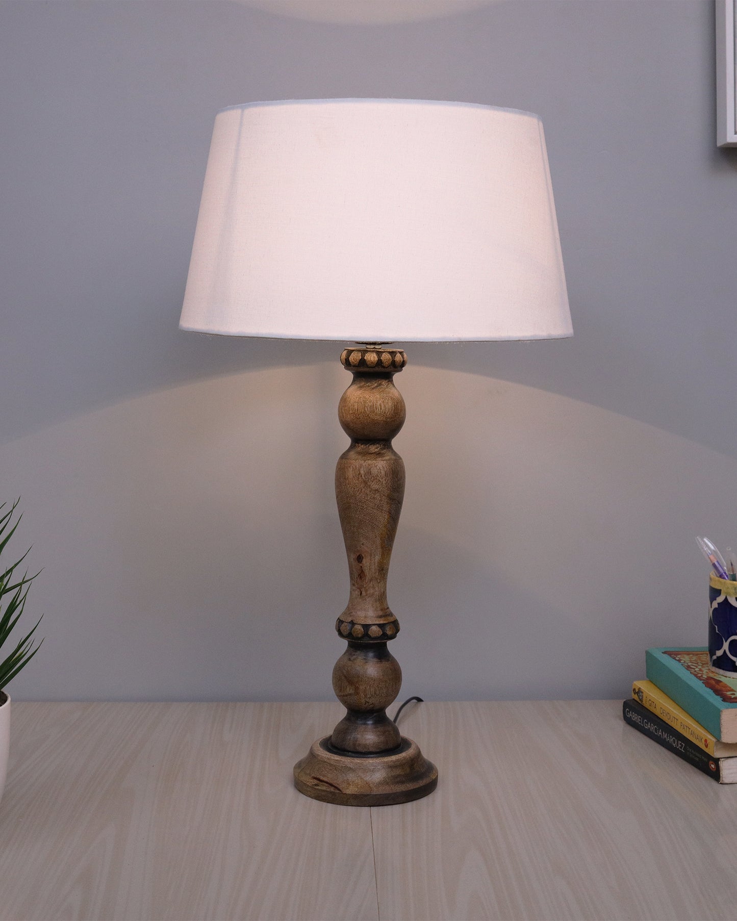 Eureka Polka Wood Table Lamp Bedside Distressed Living Room Light