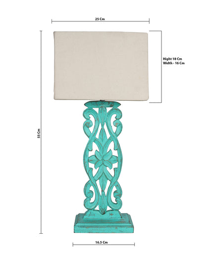 Sculptural Hand Carved Wood Table Lamp with Khadi Square shade
