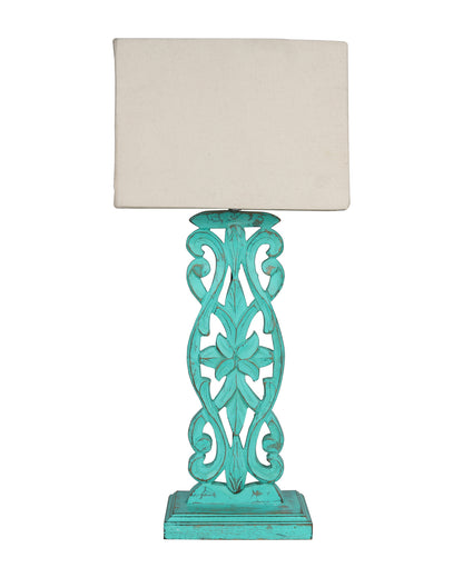 Sculptural Hand Carved Wood Table Lamp with Khadi Square shade