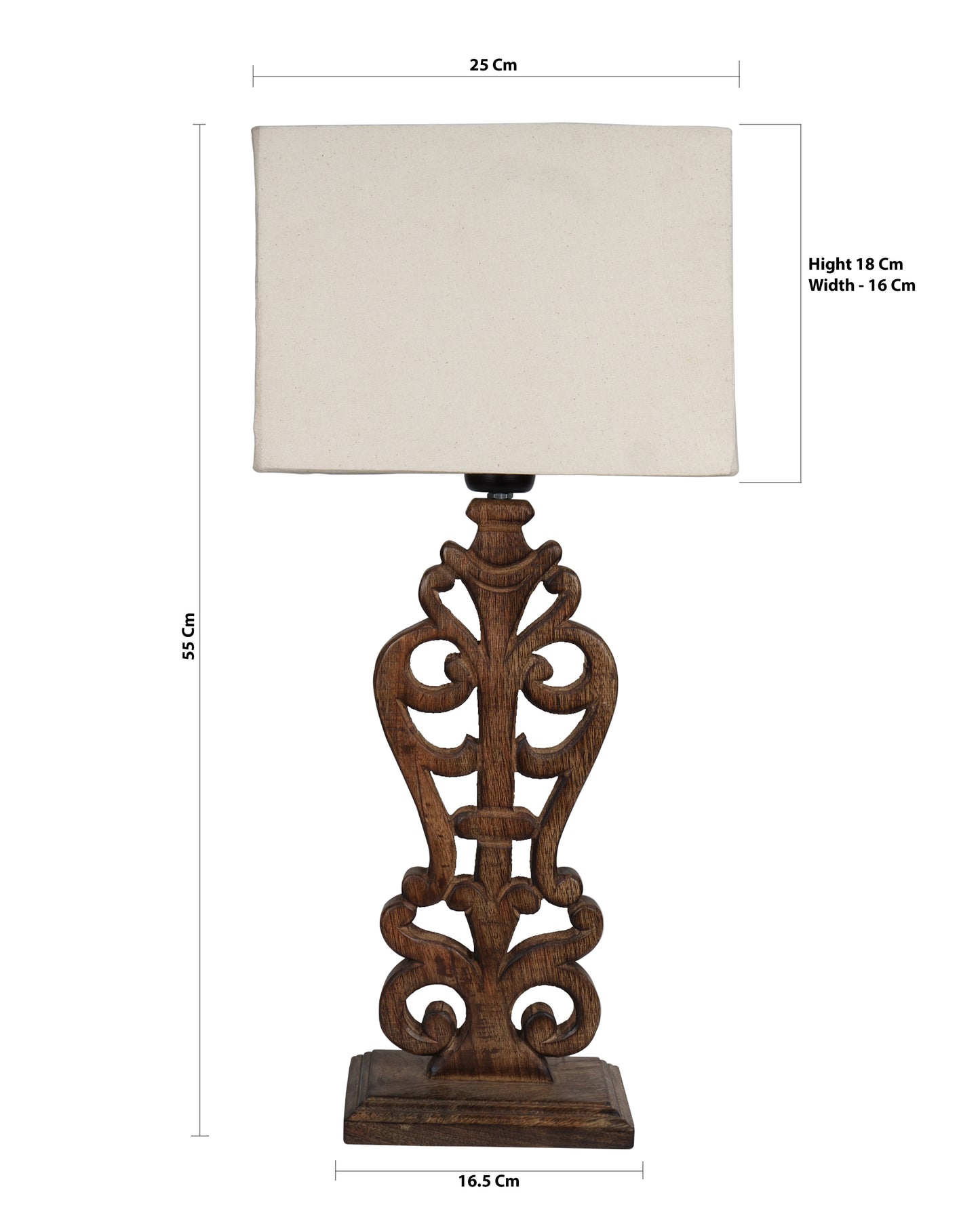 Sculptural Hand Carved Wood Table Lamp with Khadi Square shade