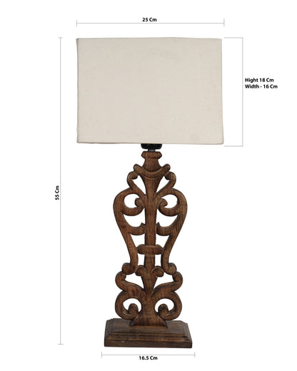 Sculptural Hand Carved Wood Table Lamp with Khadi Square shade