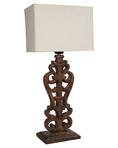 Sculptural Hand Carved Wood Table Lamp with Khadi Square shade