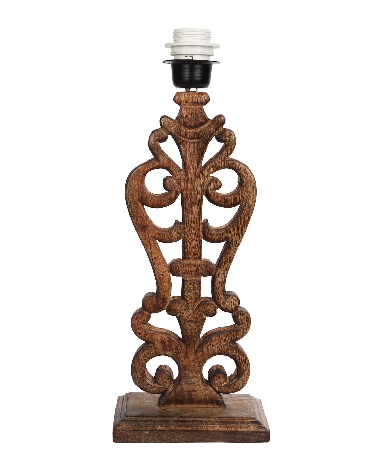 Sculptural Hand Carved Wood Table Lamp with Khadi Square shade