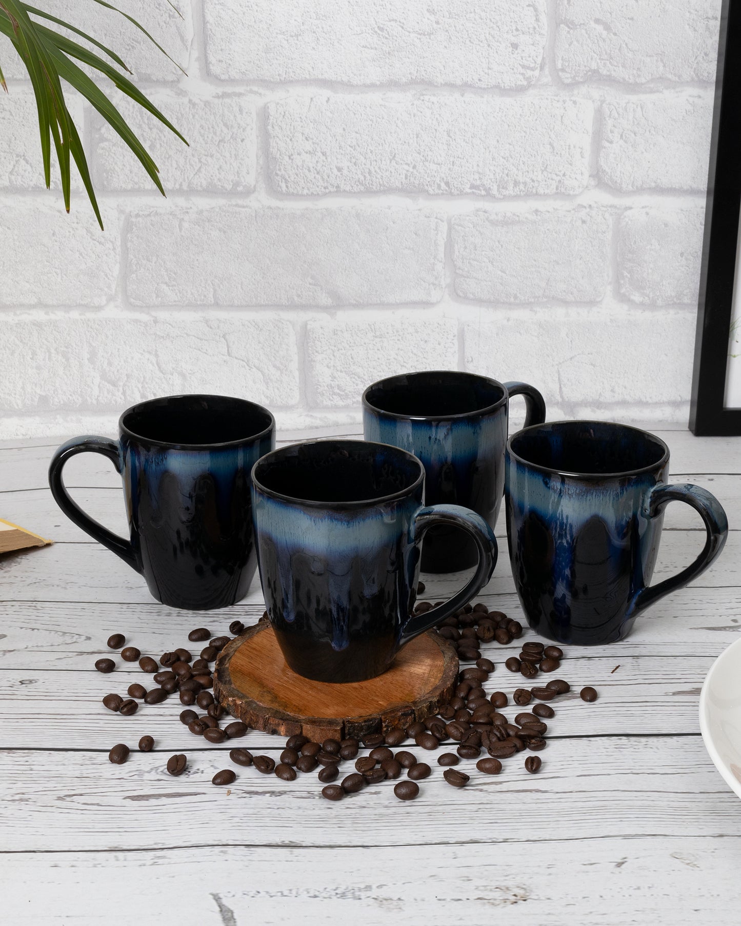Handmade Irish Coffee Tea & Beer Mugs, Set of Four Altered Glaze latte Cups, tall, Blue Black