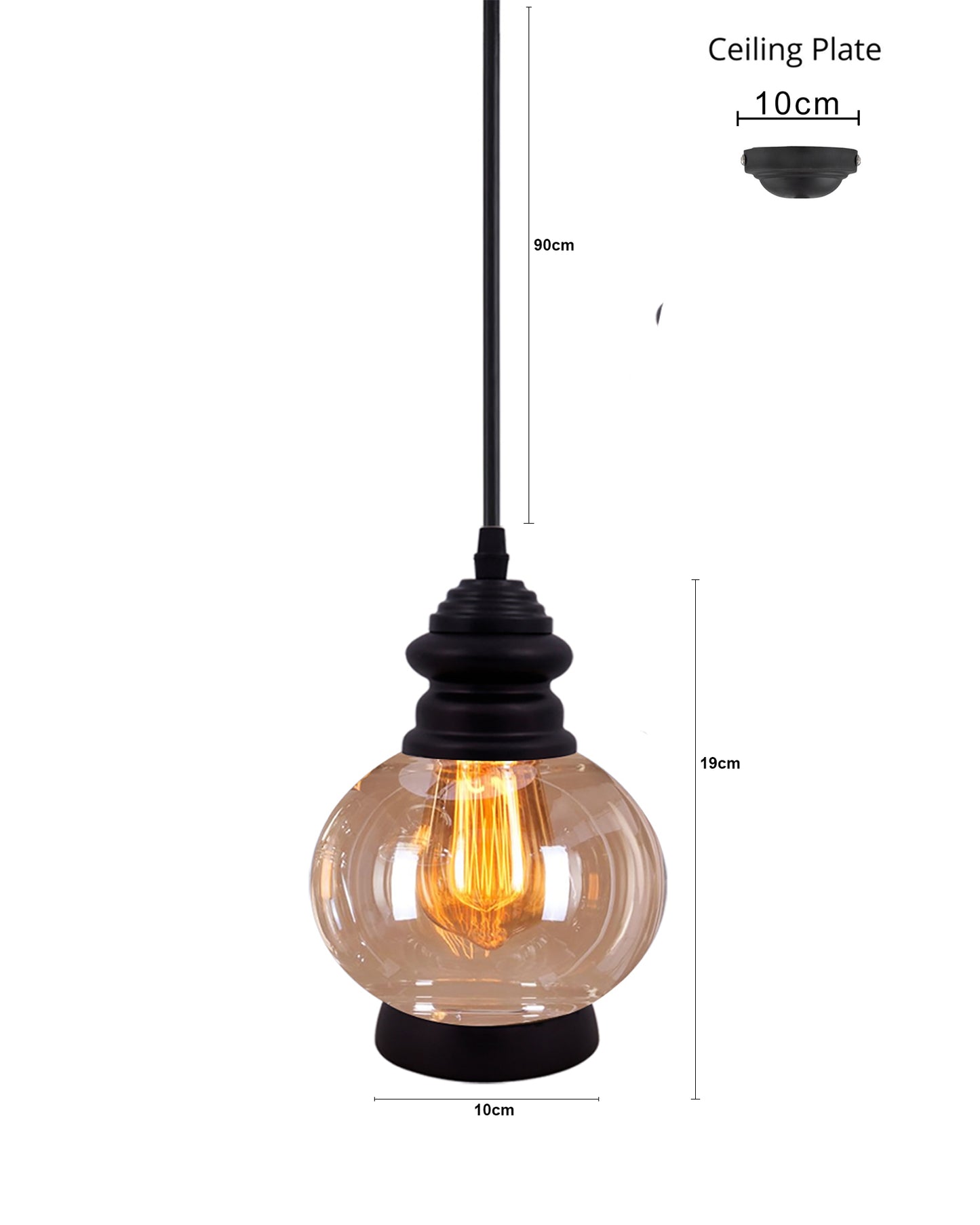 Pendant Light with Amber Glass Jar Shade Matte Adjustable Hanging Lighting Fixture, Industrial Antique Pendant Lamp for Kitchen Island, Dining Room, Foyer, Farmhouse