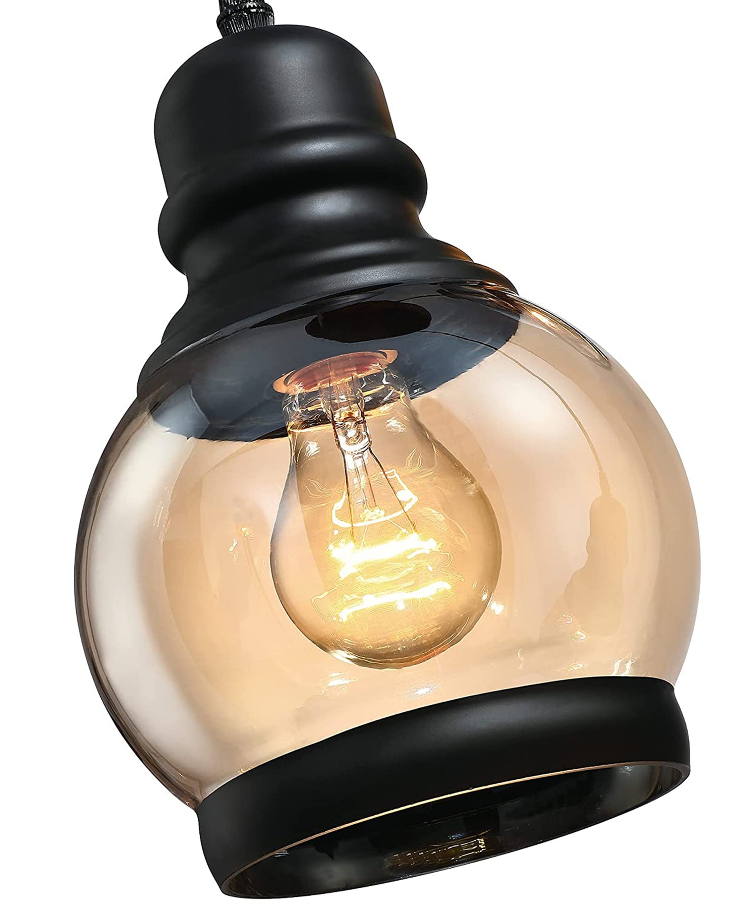 Pendant Light with Amber Glass Jar Shade Matte Adjustable Hanging Lighting Fixture, Industrial Antique Pendant Lamp for Kitchen Island, Dining Room, Foyer, Farmhouse