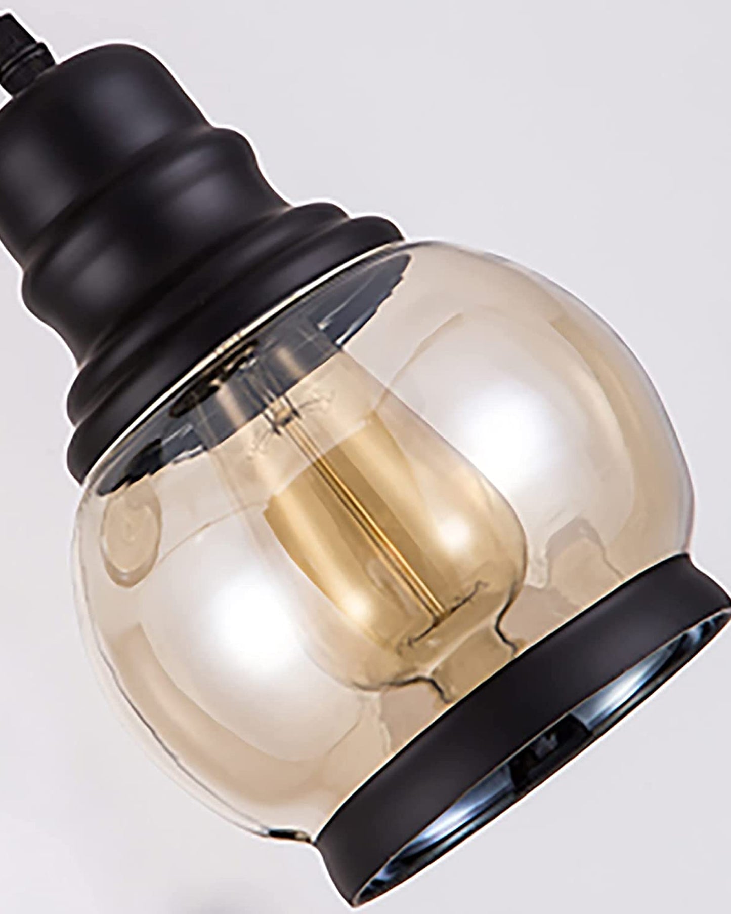 Pendant Light with Amber Glass Jar Shade Matte Adjustable Hanging Lighting Fixture, Industrial Antique Pendant Lamp for Kitchen Island, Dining Room, Foyer, Farmhouse