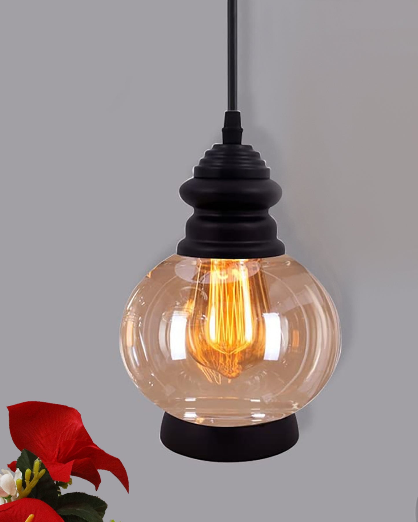 Pendant Light with Amber Glass Jar Shade Matte Adjustable Hanging Lighting Fixture, Industrial Antique Pendant Lamp for Kitchen Island, Dining Room, Foyer, Farmhouse