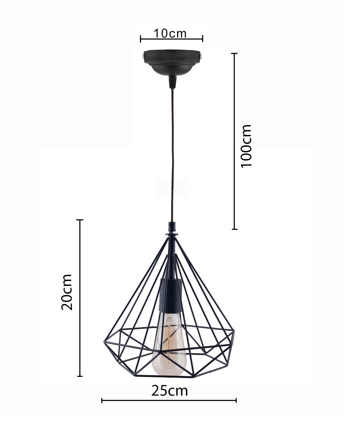 Edison Filament Hanging DIAMOND caged, E27 Holder, Decorative, Urban Retro style, Black color metal