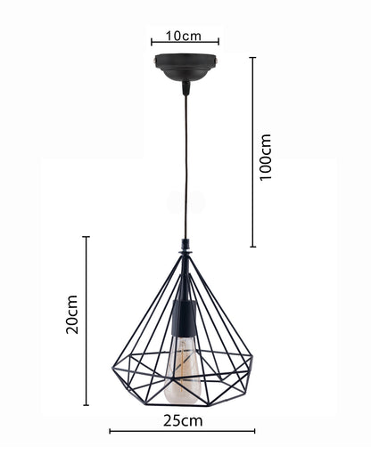 Edison Filament Hanging DIAMOND caged, E27 Holder, Decorative, Urban Retro style, Black color metal