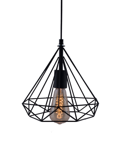 Edison Filament Hanging DIAMOND caged, E27 Holder, Decorative, Urban Retro style, Black color metal