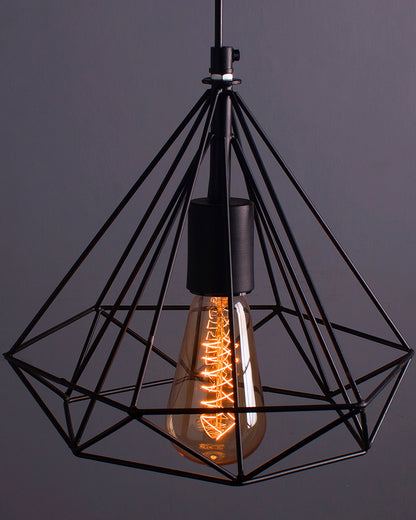 Edison Filament Hanging DIAMOND caged, E27 Holder, Decorative, Urban Retro style, Black color metal