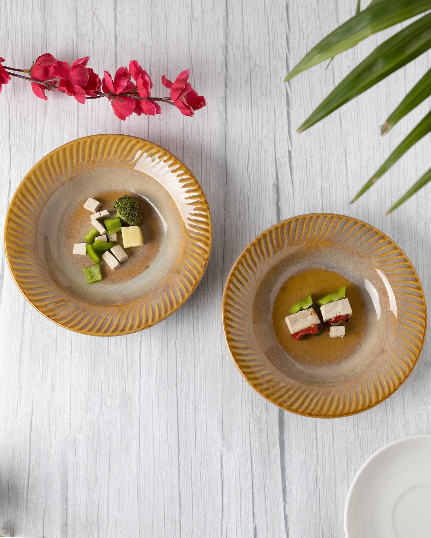Kitchen Soup Pasta Plate, High Quality Stoneware Serving Platter | Dishwasher & Microwave Safe, set of 2, Small Mustard Yellow
