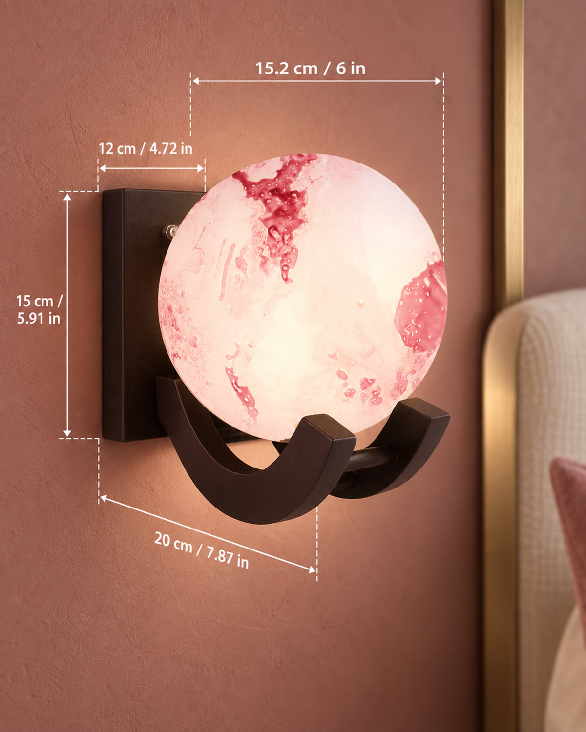 Nordic Wooden Wall Lamps, Zedo E27 Sconces with Marble Glass Shades