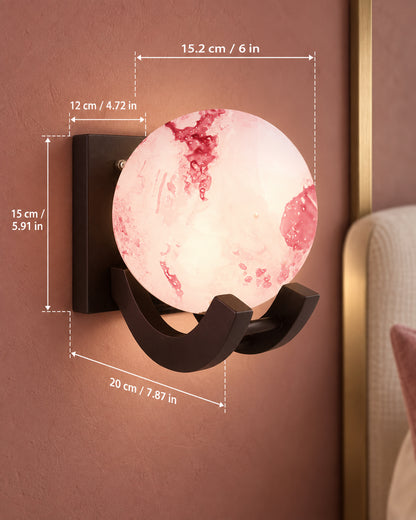 Nordic Wooden Wall Lamps, Zedo E27 Sconces with Marble Glass Shades
