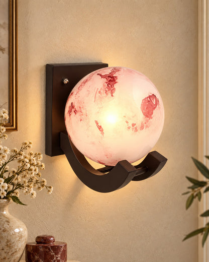 Nordic Wooden Wall Lamps, Zedo E27 Sconces with Marble Glass Shades