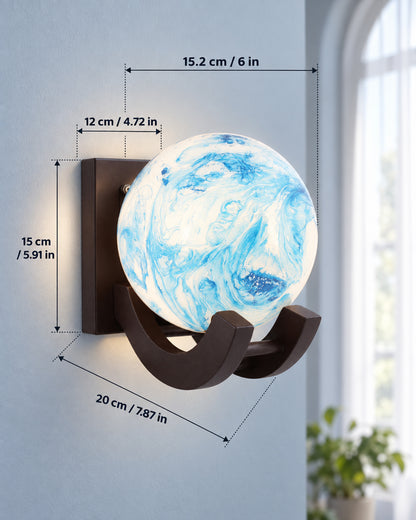 Nordic Wooden Wall Lamps, Zedo E27 Sconces with Marble Glass Shades