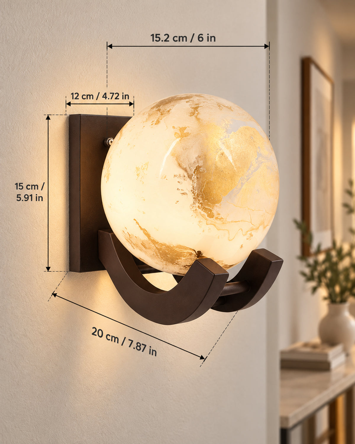 Nordic Wooden Wall Lamps, Zedo E27 Sconces with Marble Glass Shades